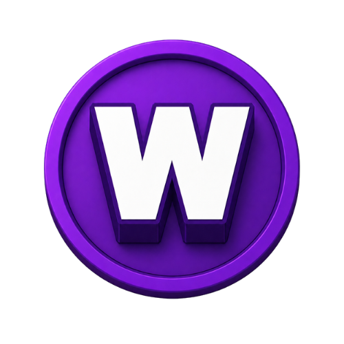 W Coin — a purple 3D coin with a bold W in the center